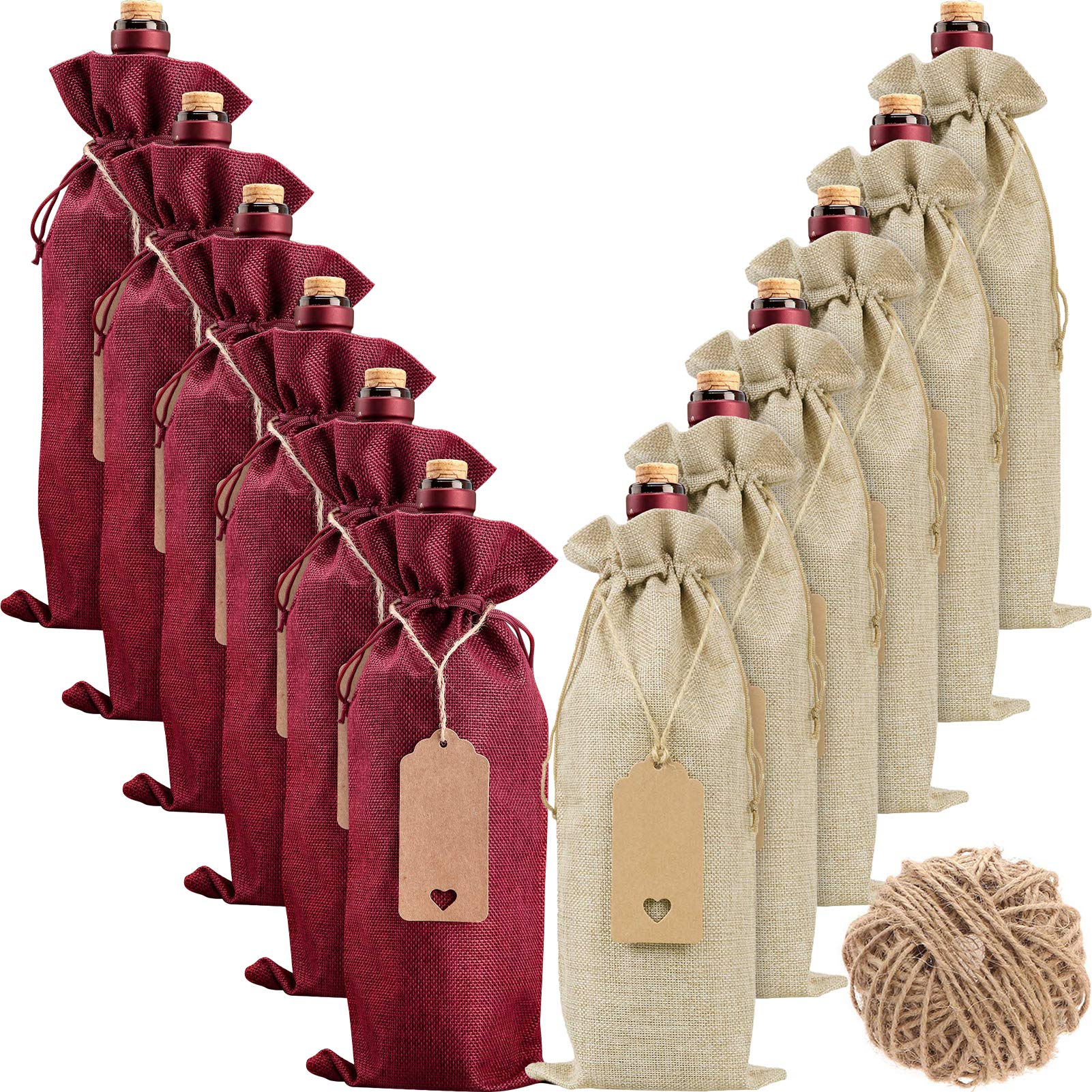 HASTHIP 12 Pcs Burlap Wine Bags Wine Gift Bags, 5.9 x 13.8 in Prints Burlap Wine Bags Wine Gift Bags, Reusable Wine Bags, Drawstring Wine Bottle Bags for Christmas, Wedding, Birthday, Travel, Party HASTHIP 12 Pcs Burlap Wine Bags Wine Gift Bags, 5.9 x 13.8 in Prints Burlap Wine Bags Wine Gift Bags, Reusable Wine Bags, Drawstring Wine Bottle Bags for Christmas, Wedding, Birthday, Travel, Party